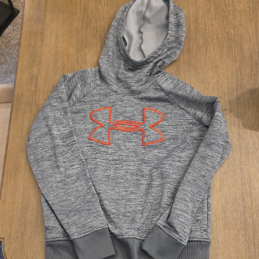 Under Armour Heather Gray Hoodie with Orange Logo Accent